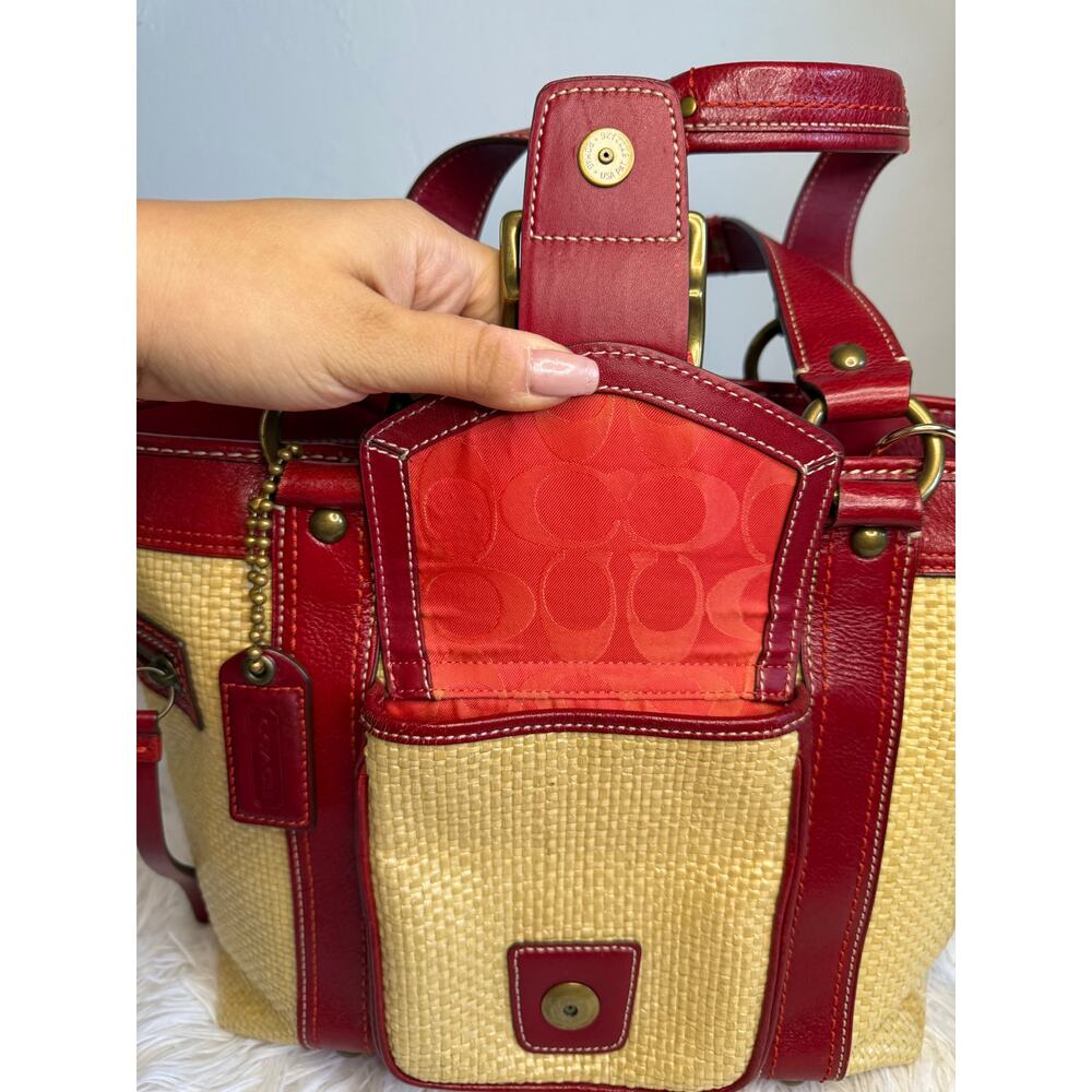 Vintage COACH y2k Red Natural Legacy Straw Tote Bag - Picture 7 of 13